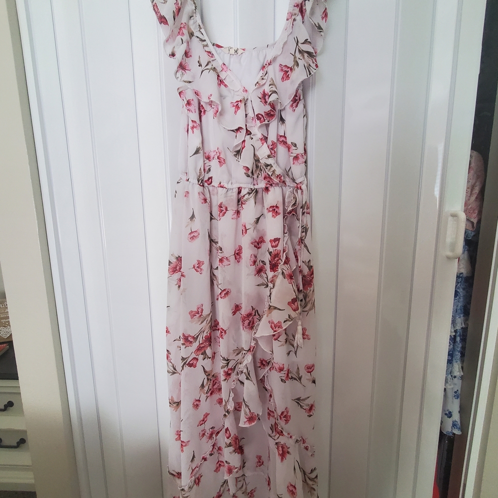 Blush White Floral Maxi Dress with Pink Rose Print